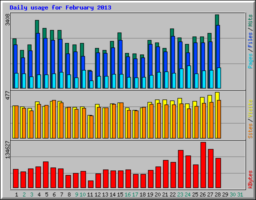 Daily usage for February 2013