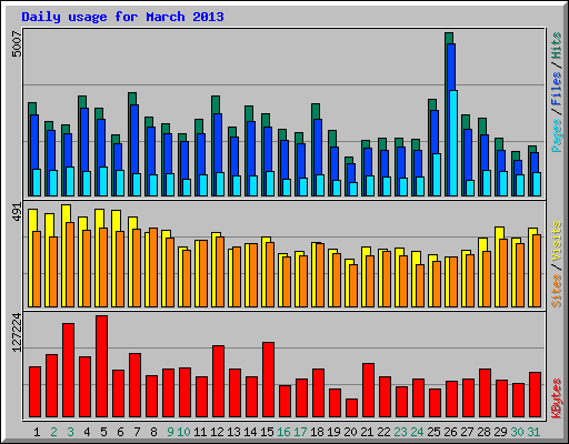 Daily usage for March 2013